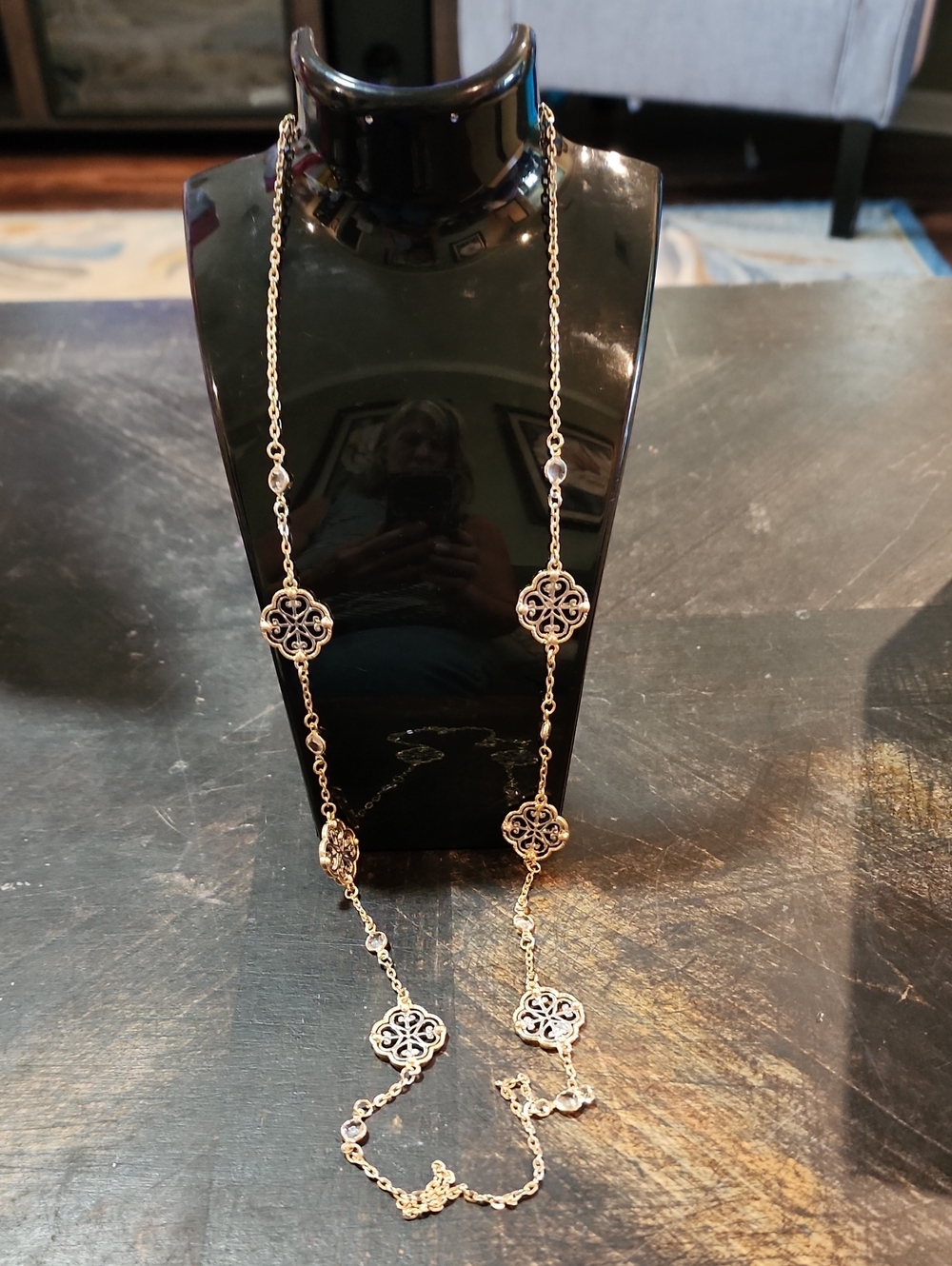 Delicate Filigree Long Necklace in Gold